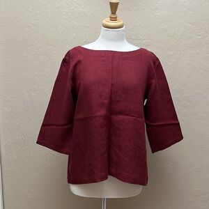 notPERFECTLINEN January Top in Deep Burgundy Linen, M
